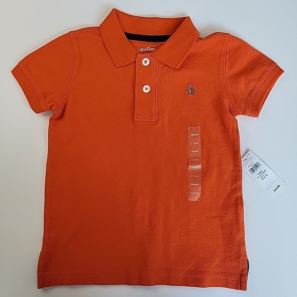 NWT 2010 BABY GAP Classic Brannan Bear Pique Mesh Knit Polo Shirt 12-18mo Orange